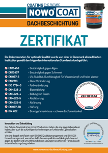 Zertifikat unseres Materials zur Dachbeschichtung